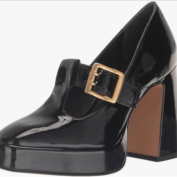 Vince Camuto Black and Gold Heels with V-Shaped Opening - Picture 1 of 4